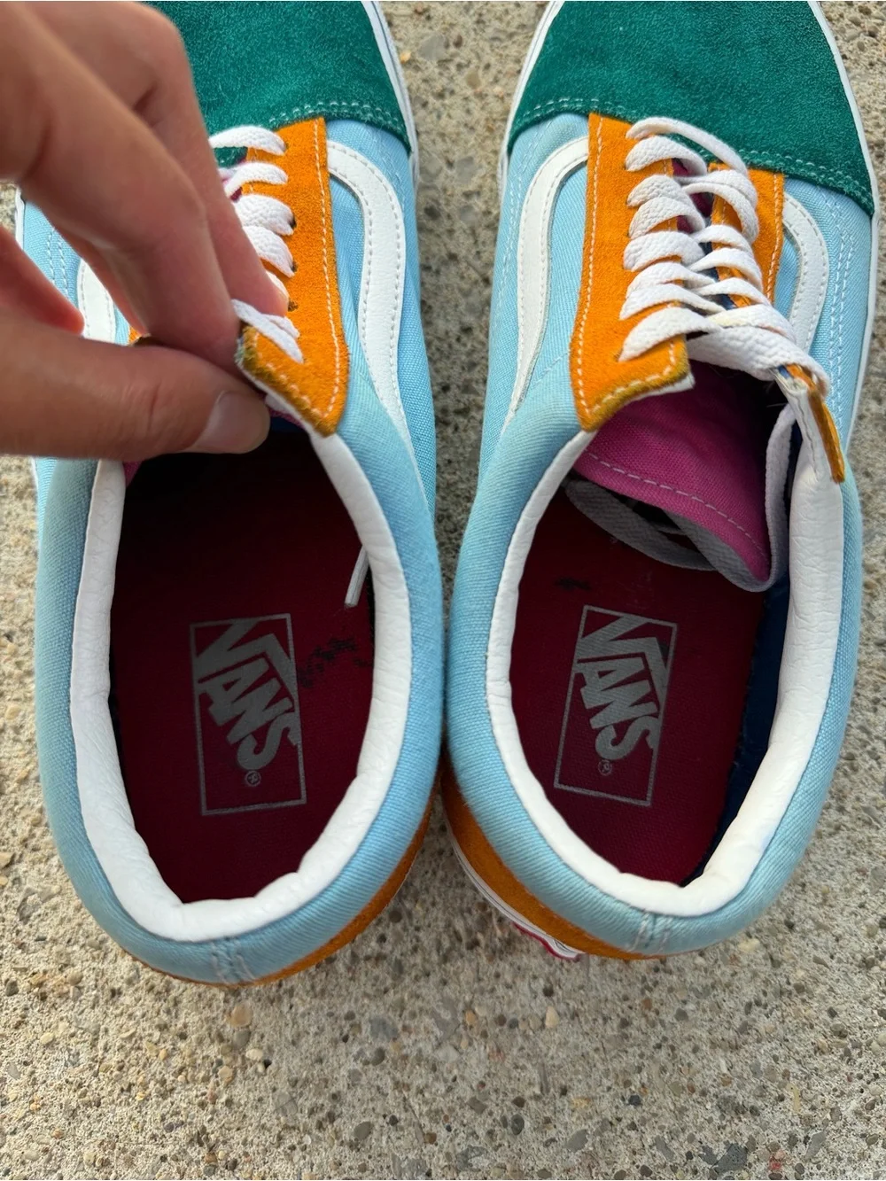 Vans Old Skool Colorblock Sneakers Mens 9.5 Womens 11 Blue Green Orange Suede